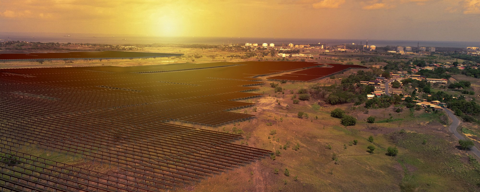 Aerial view of a massive utility-scale solar park, demonstrating the scale of the renewable energy project.