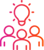 A light bulb icon above three people, symbolizing teamwork, innovation, or a group of people sharing an idea
