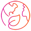 A stylized Earth icon with a leaf shape, symbolizing environmental sustainability or eco-friendliness