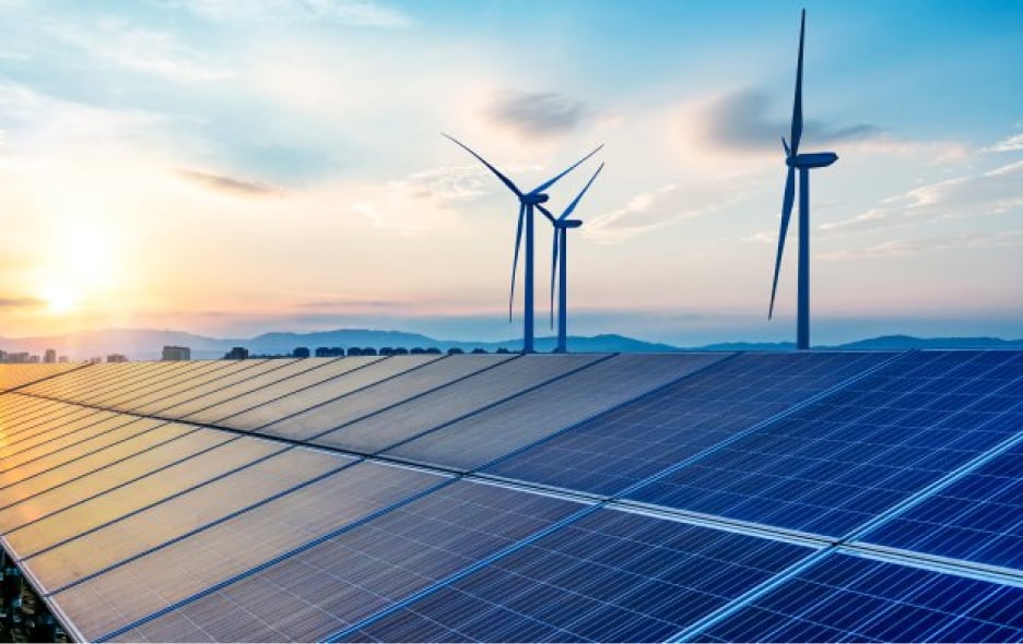 Image showcasing a combination of solar and wind power, representing a sustainable and diverse approach to renewable energy generation.