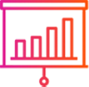Icon representing a presentation board with a bar graph, symbolizing data presentation and analysis.