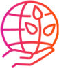 Icon representing environmental sustainability with a globe and growing leaves, symbolizing a commitment to protecting the planet.