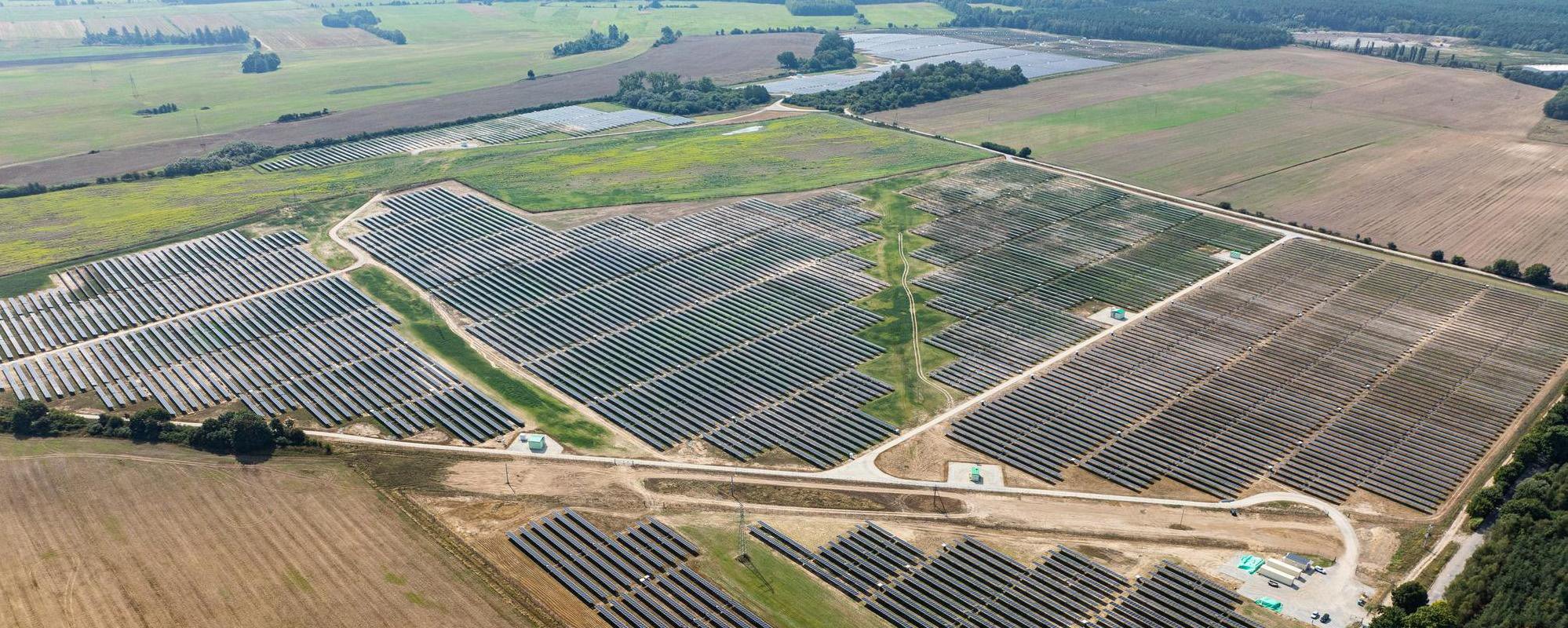Aerial shot of a solar farm
