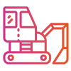 Stylised pink and orange digger icon with bucket and arm