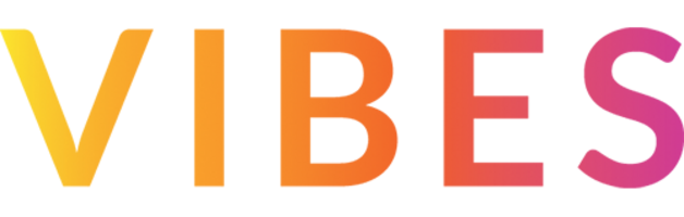 VIBES logo in capital letters in gradient yellow, orange and pink colours